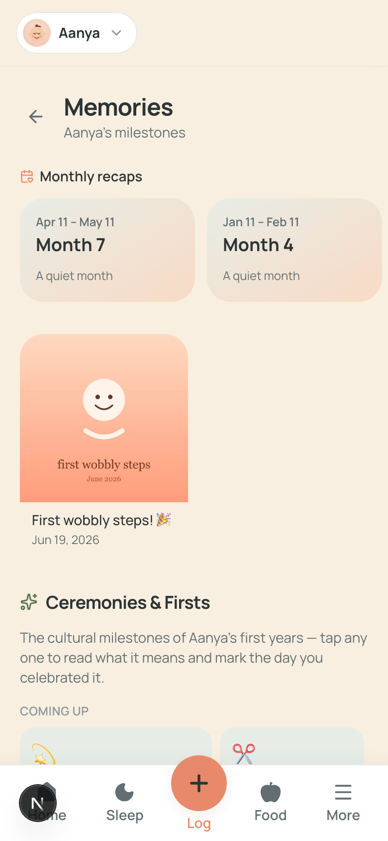 Memories grid with a milestone moment photo